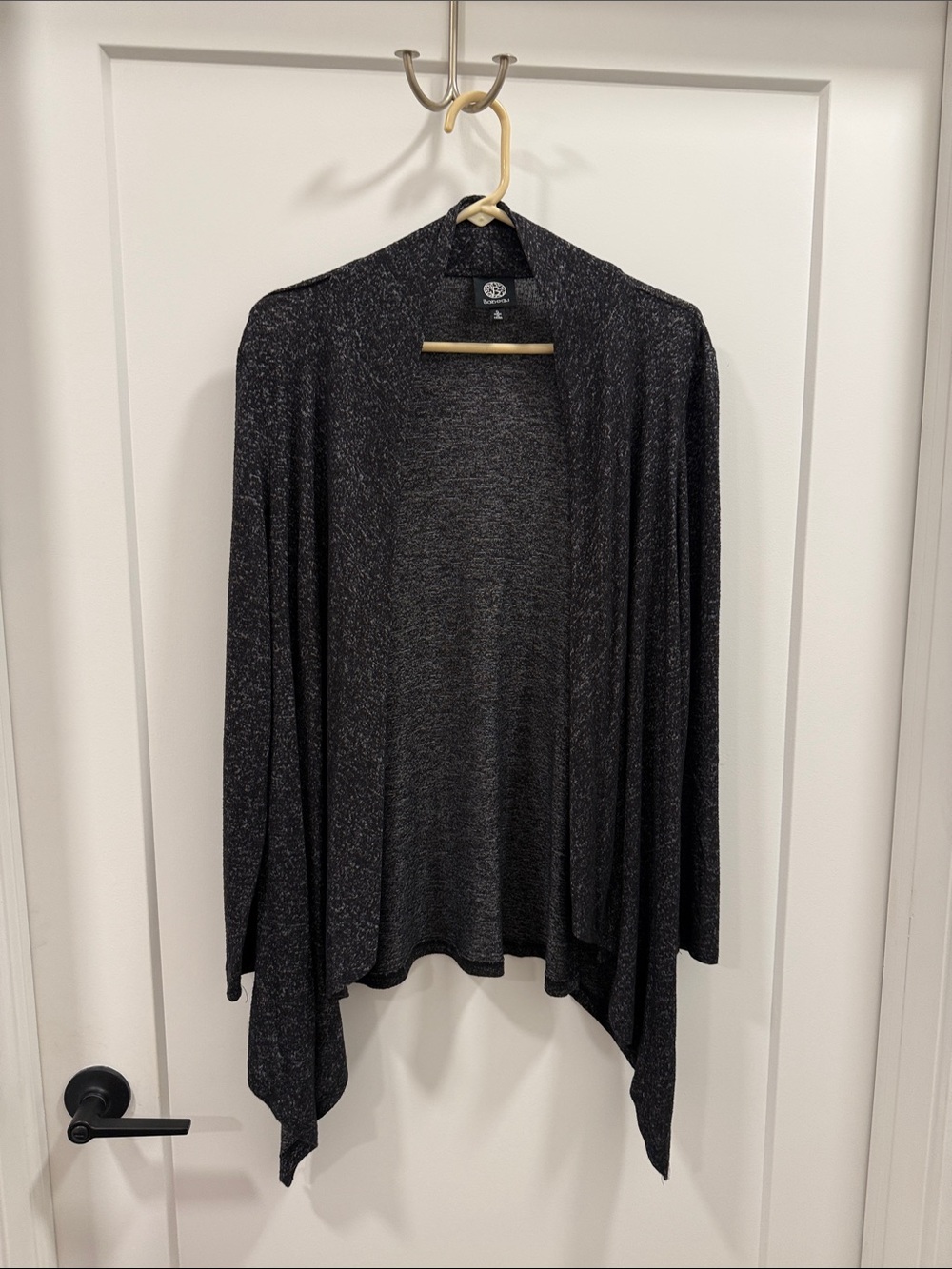 bobeau Black Shimmer Open-Front Draped Cardigan